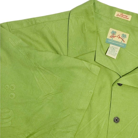 Reyn Spooner Men Large Green Golf Theme Short Sleeve Button Front Silk Shirt - Picture 2 of 8